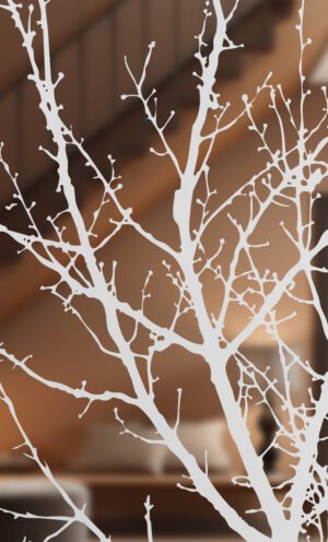 Autumn Tree Reverse Etched Glass Panel Half Lite Door Close Up