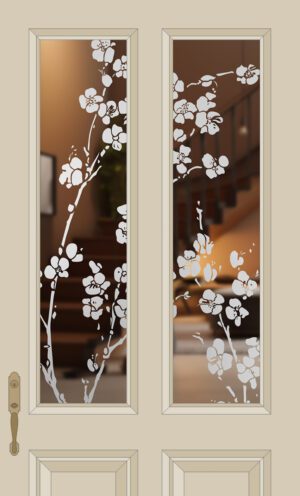 Cherry Blossom Etched Glass Split Glazed Door