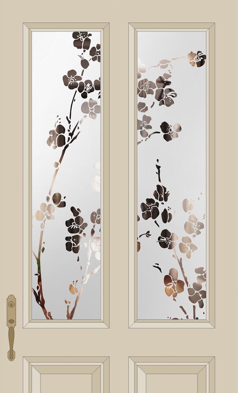 Cherry Blossom Etched Glass Split Glazed Door