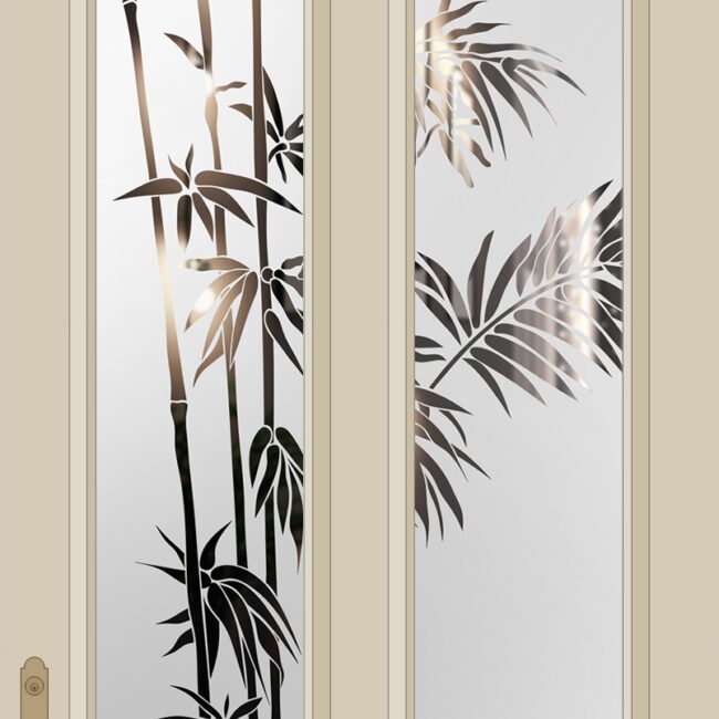 Etched Glass Bamboo Split Glazed Door