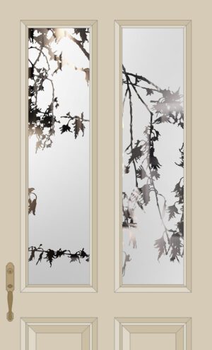 Etched Glass Sycamore Leaves Halt Glazed Door