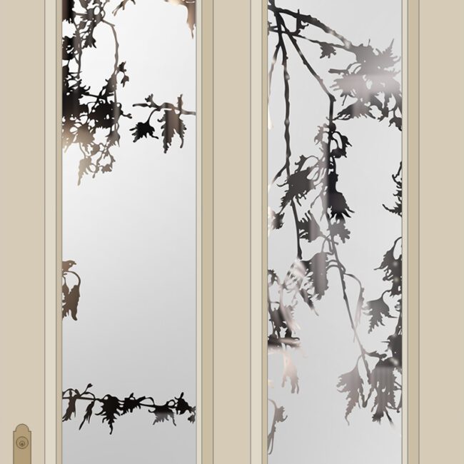 Etched Glass Sycamore Leaves Halt Glazed Door