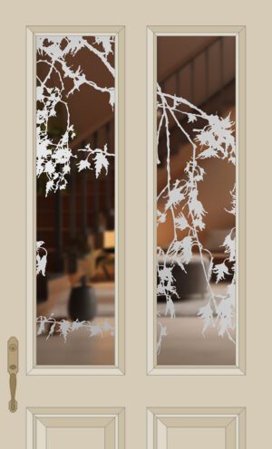 Etched Glass Sycamore Leaves Halt Glazed Door