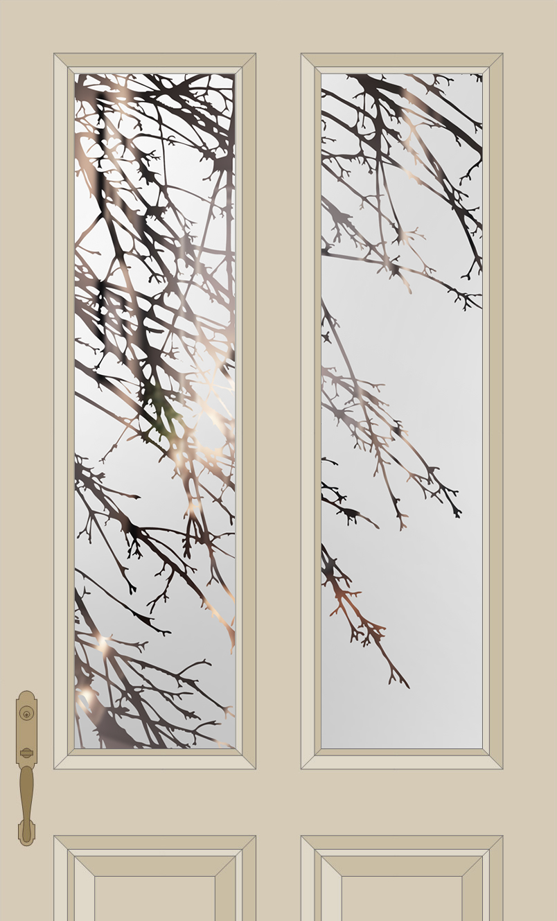 Spring Tree Split Glazed Door Etched Glass