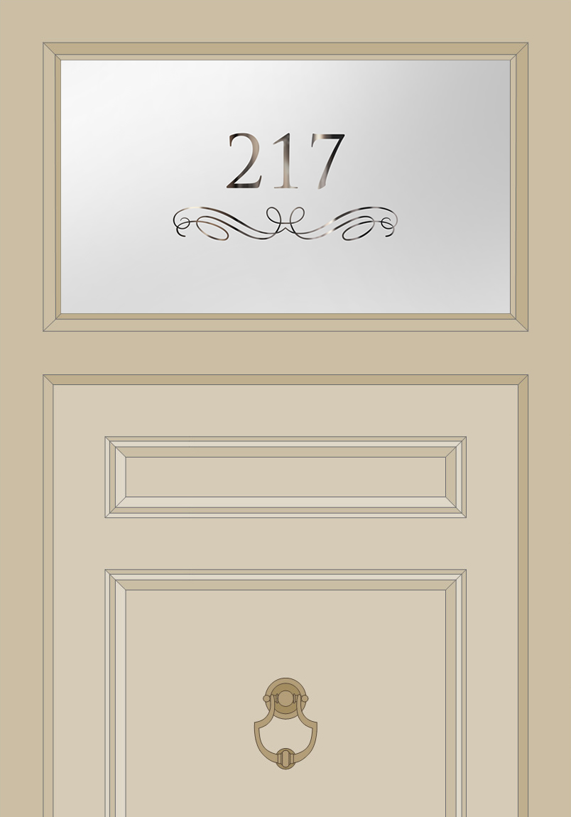 Etched Glass House Number Transom Lite Door