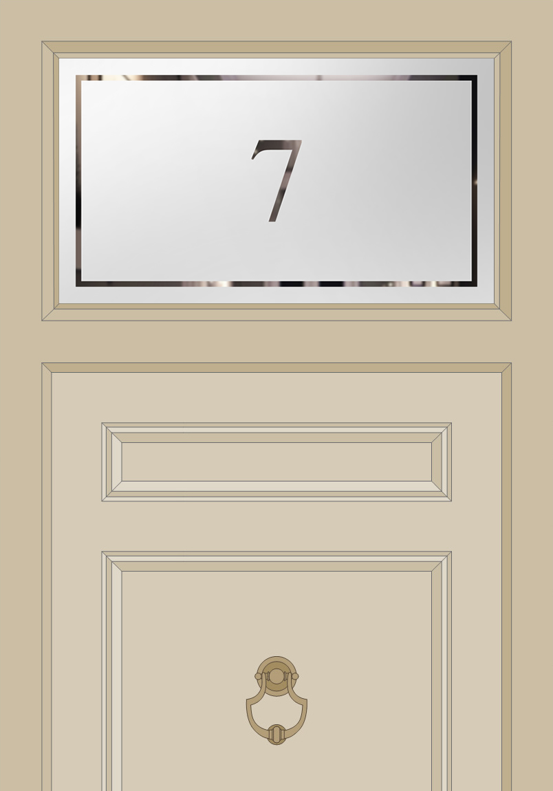 Etched Glass House Numeral Transom Lite Door
